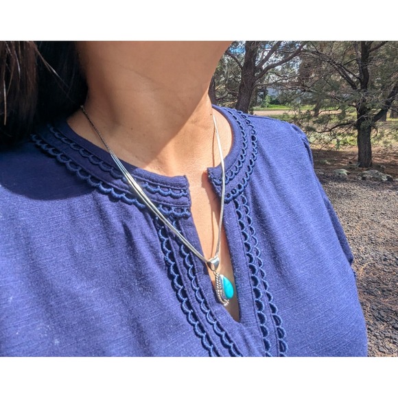 Authentic Navajo Necklace Blue Turquoise Pendant Native American Jewelry ** - Picture 7 of 10